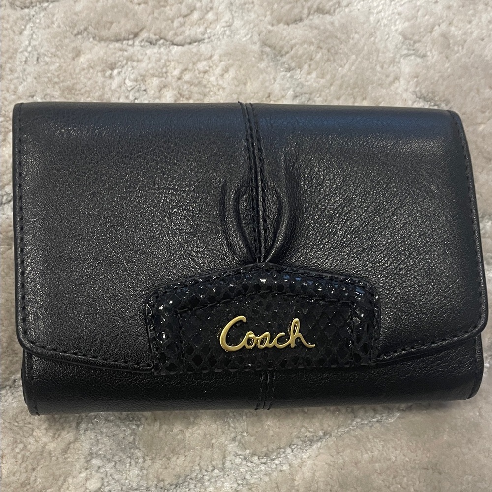 New Coach Ashley Black Leather Wallet with Gold Accent